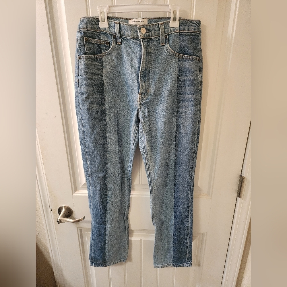 Reformation Cynthia Two-Tone Straight Leg Jeans Size 28 High Rise Patchwork